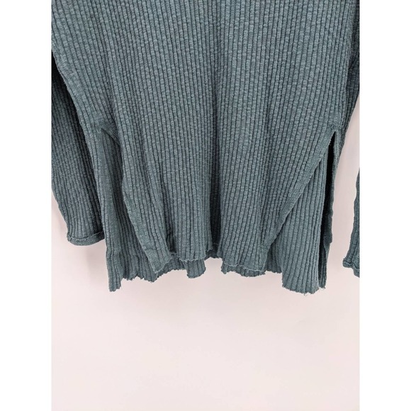 Out From Under Medium Ribbed Long Sleeve Slit Side Blue Women's Top - Picture 4 of 5